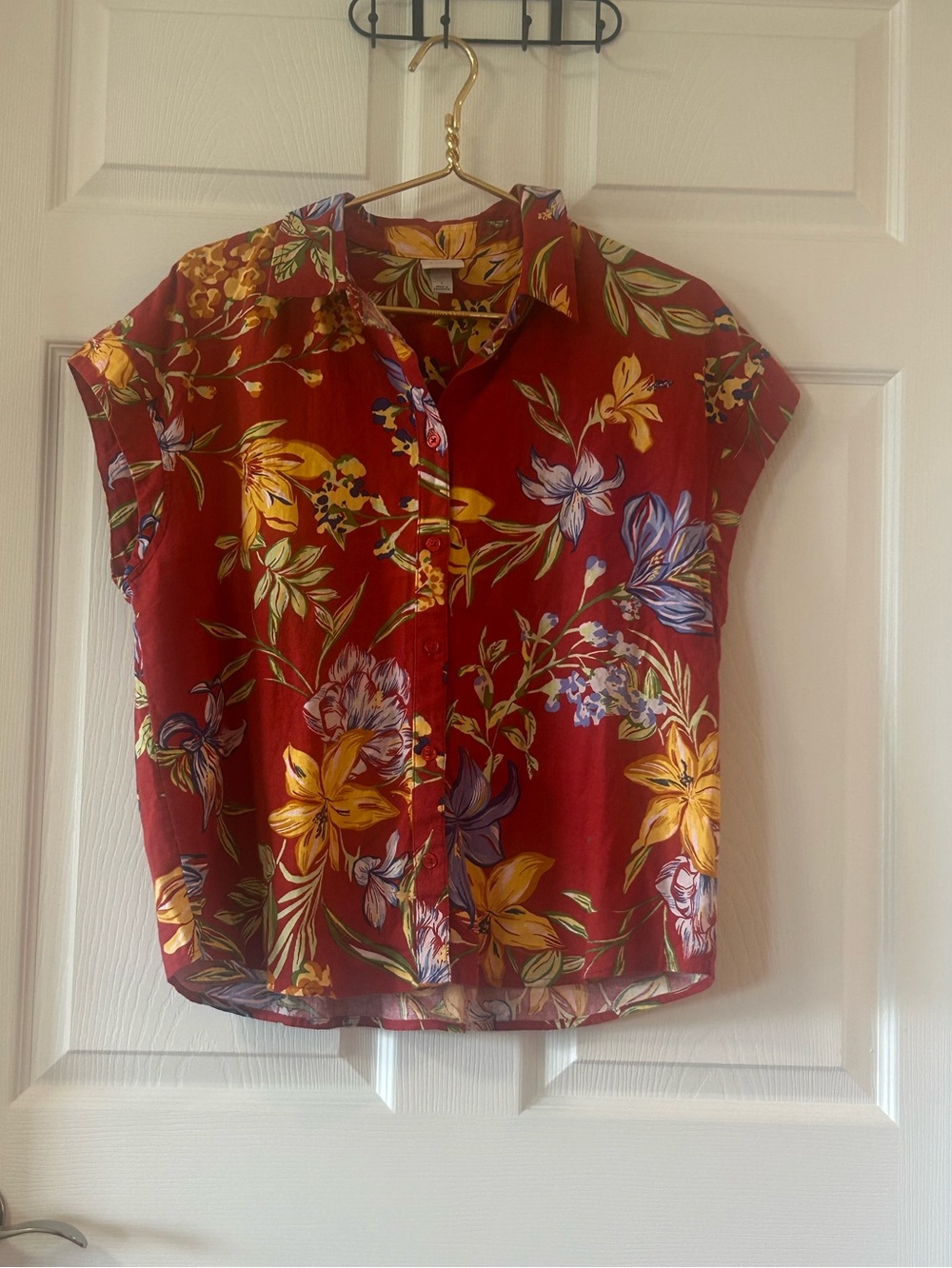 NWOT a new day Red Floral Linen  Shirt